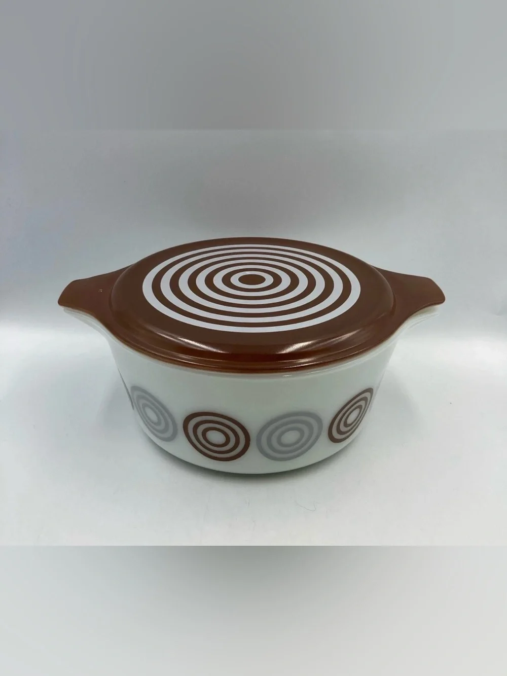 Vintage Salton Cosmopo Pyrex Casserole Dish with Lid Brown Swirl Pattern